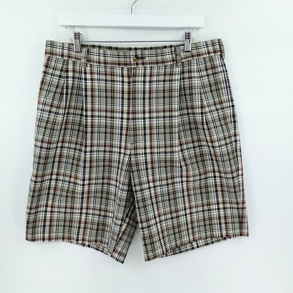 Roundtree & York Gold Label Chino Shorts Mens 34 Brown Plaid Tartan 9" Golf VTG - Picture 1 of 15